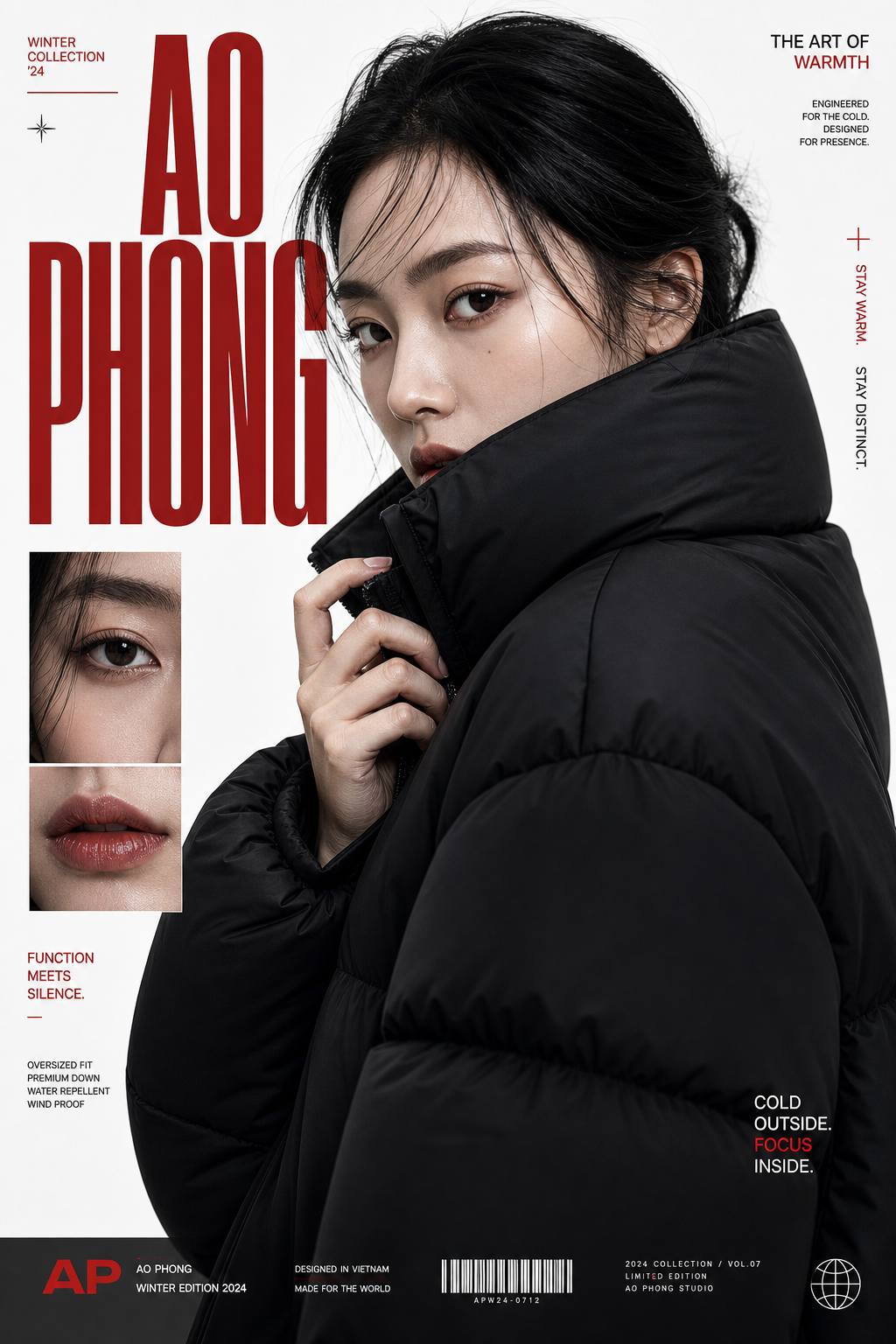 Poster thời trang áo puffer đen
