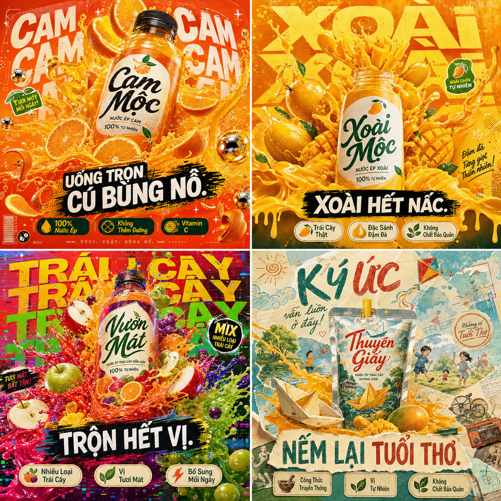 Mockup nước trái cây maximalist rực rỡ