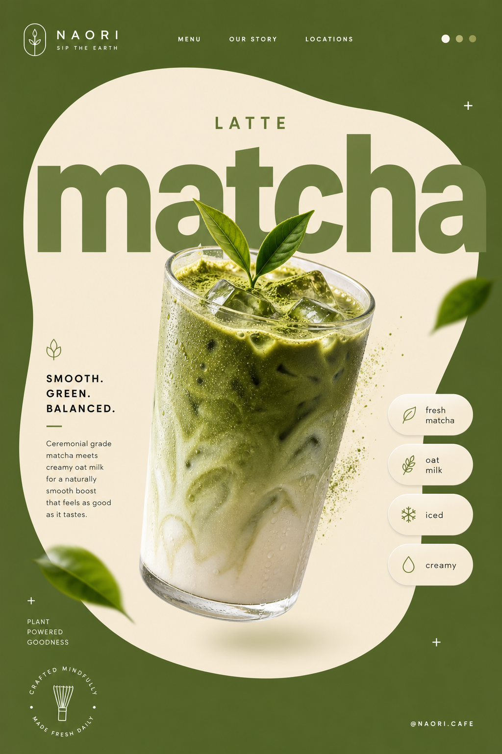 Latte matcha đá phong cách poster quảng cáo tối giản