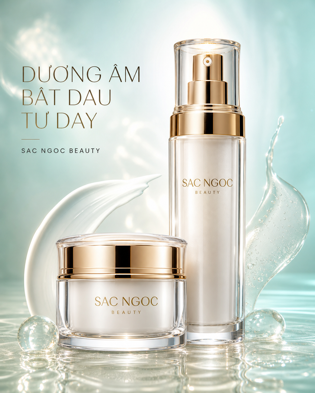 Mỹ phẩm dưỡng ẩm Sac Ngoc Beauty nền aqua sang trọng