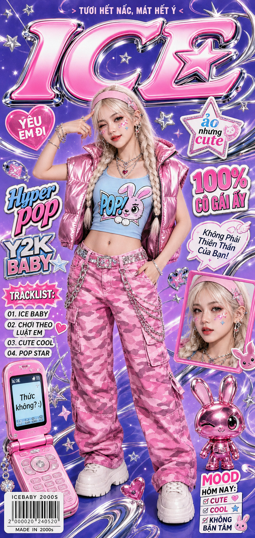 Poster Y2K cô gái tóc bạch kim phong cách hyper pop