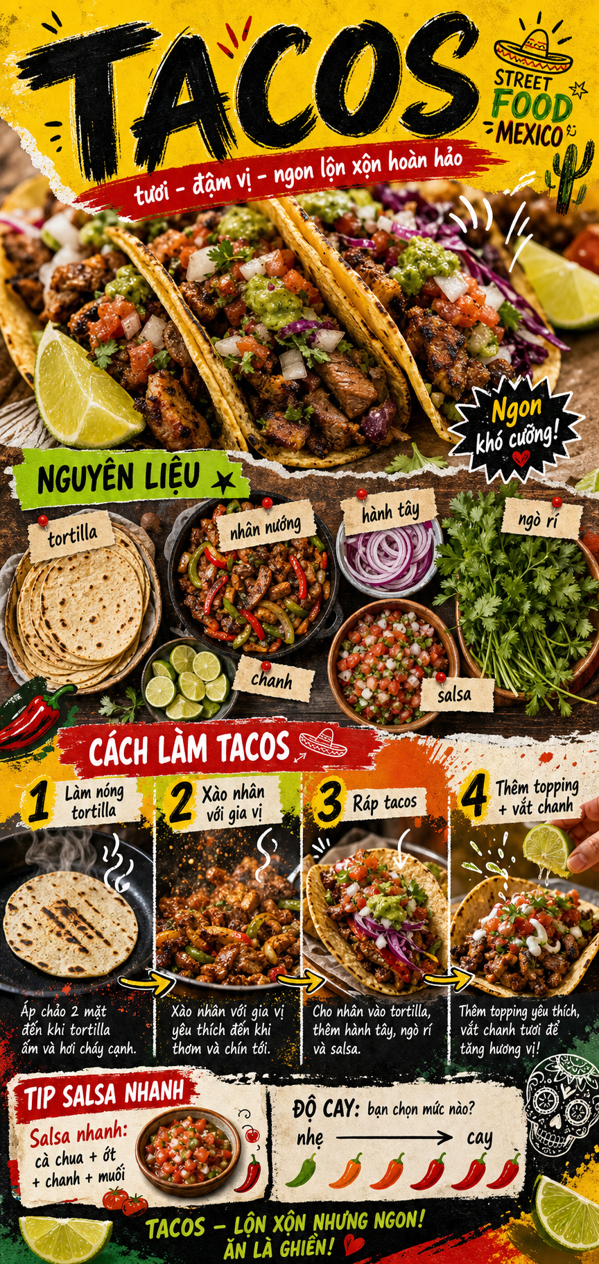 Công thức tacos phong cách poster đường phố Mexico