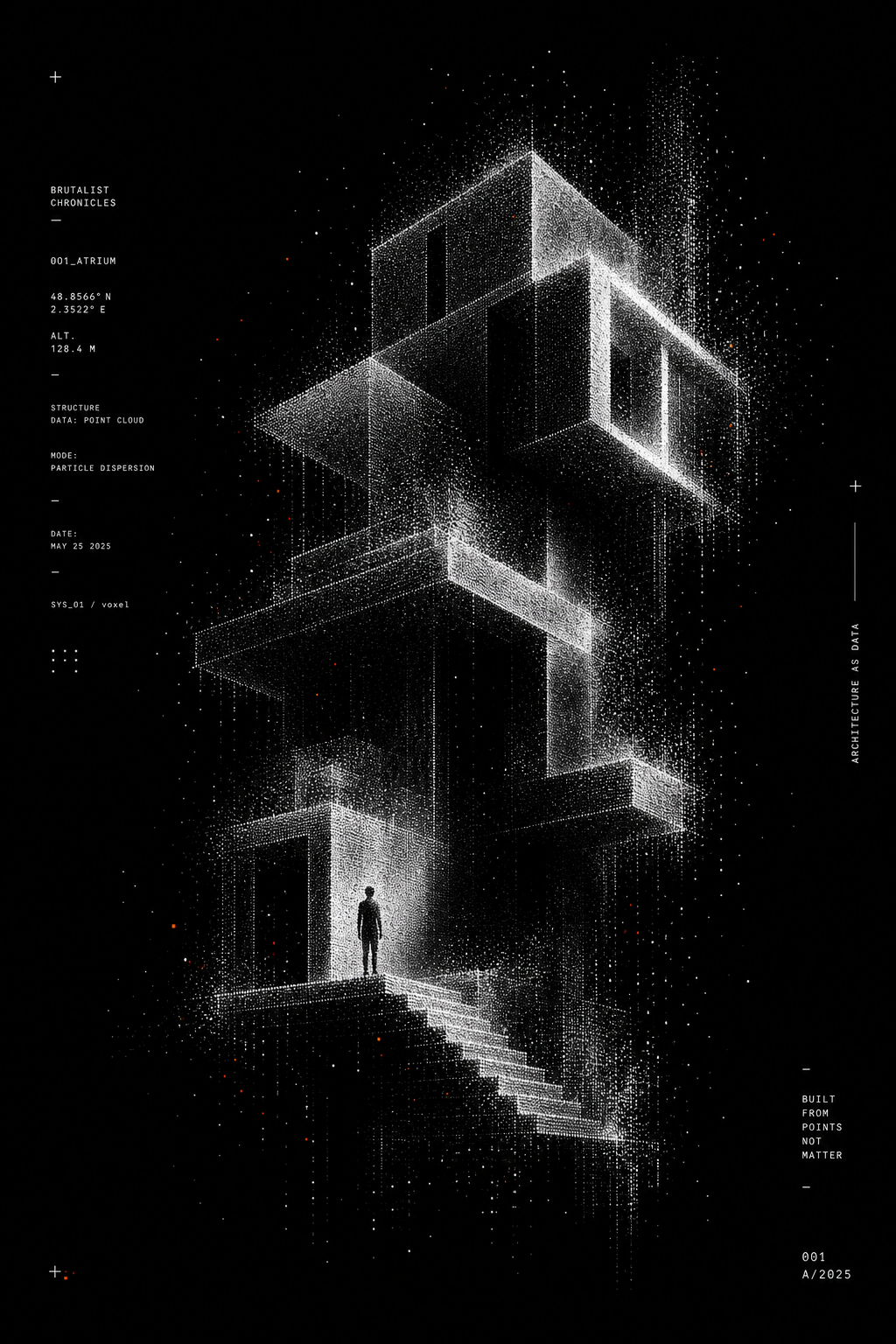 Kiến trúc point cloud trong poster đen trắng tối giản