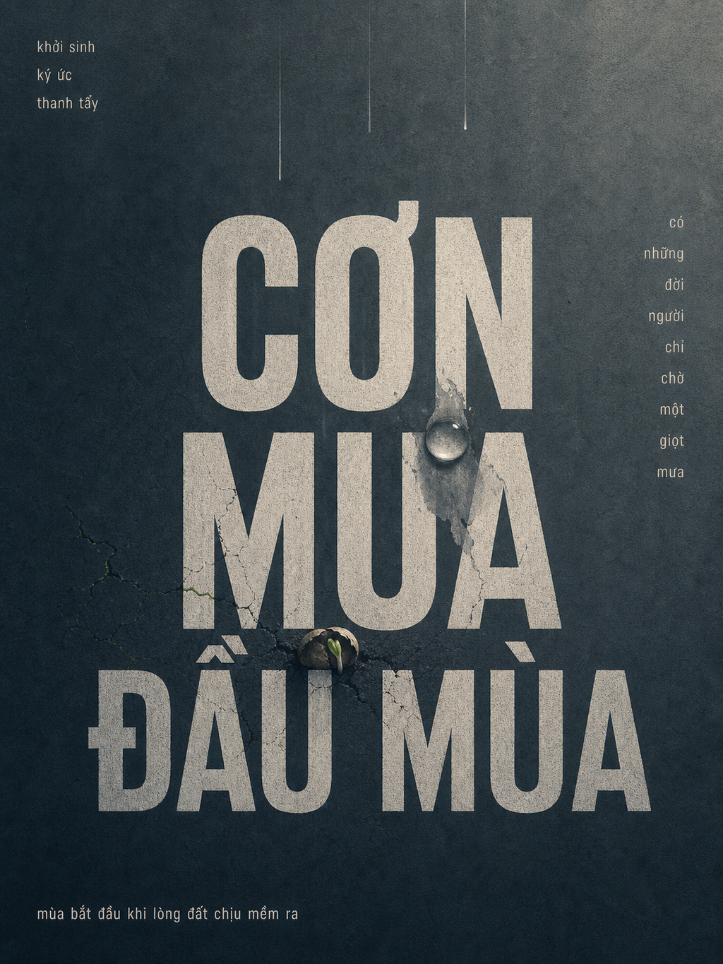 Poster Cơn mưa đầu mùa với typography tối giản