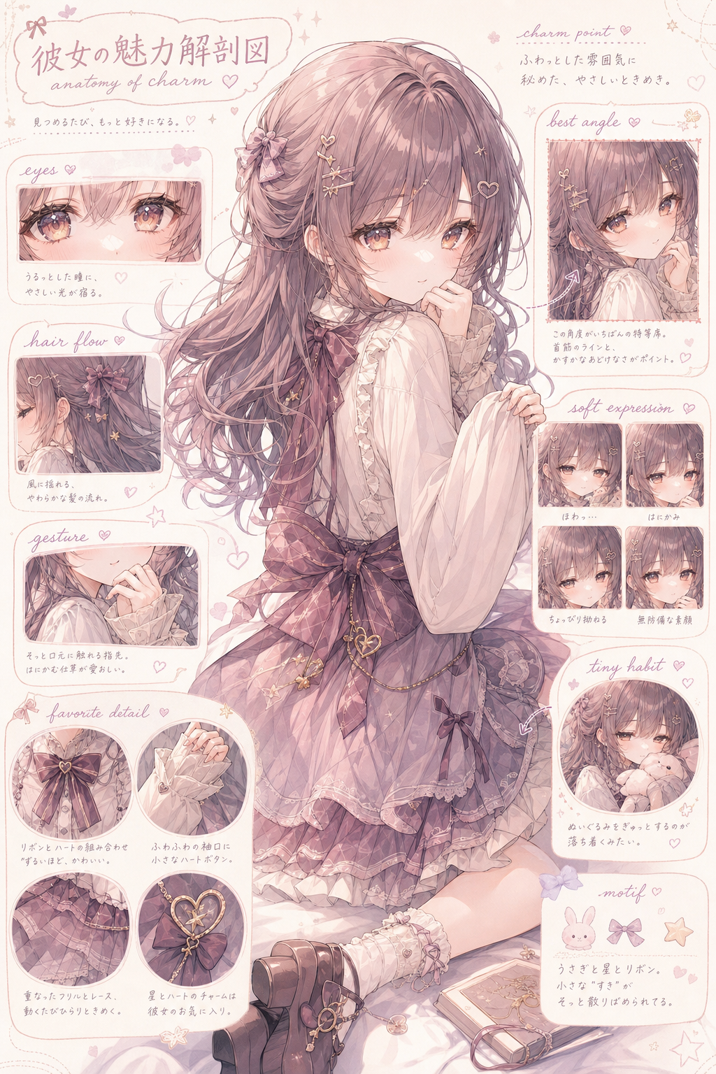 Sơ đồ nhân vật anime cô gái tím phong cách dễ thương