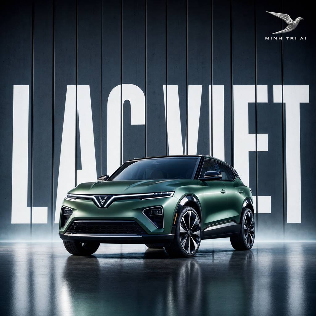SUV điện xanh ngọc trong poster billboard tối giản