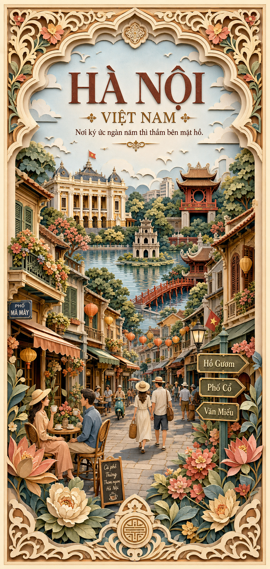 Poster du lịch Hà Nội phong cách giấy cắt 3D
