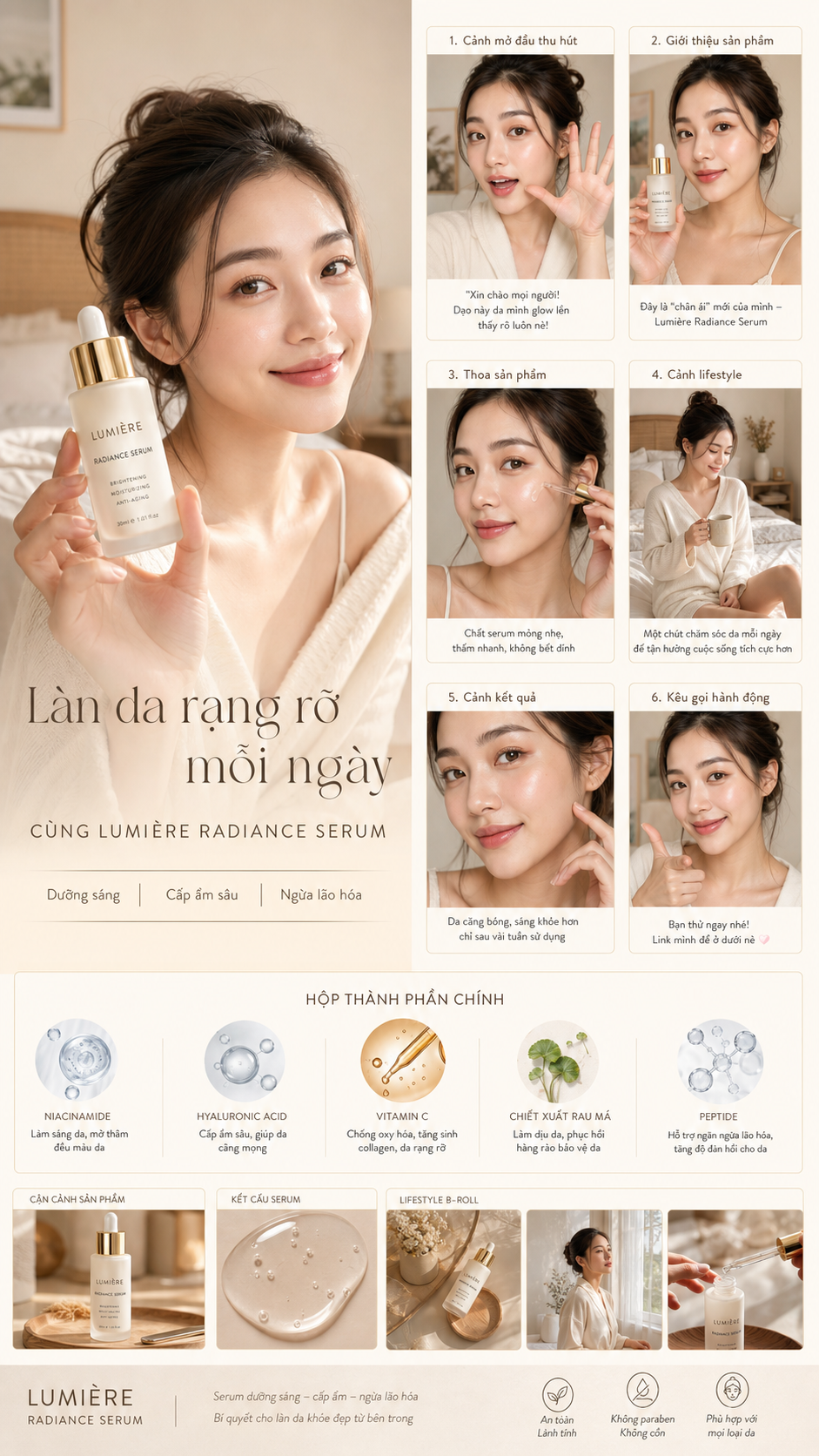 Serum dưỡng da Lumière trên bảng UGC tông be