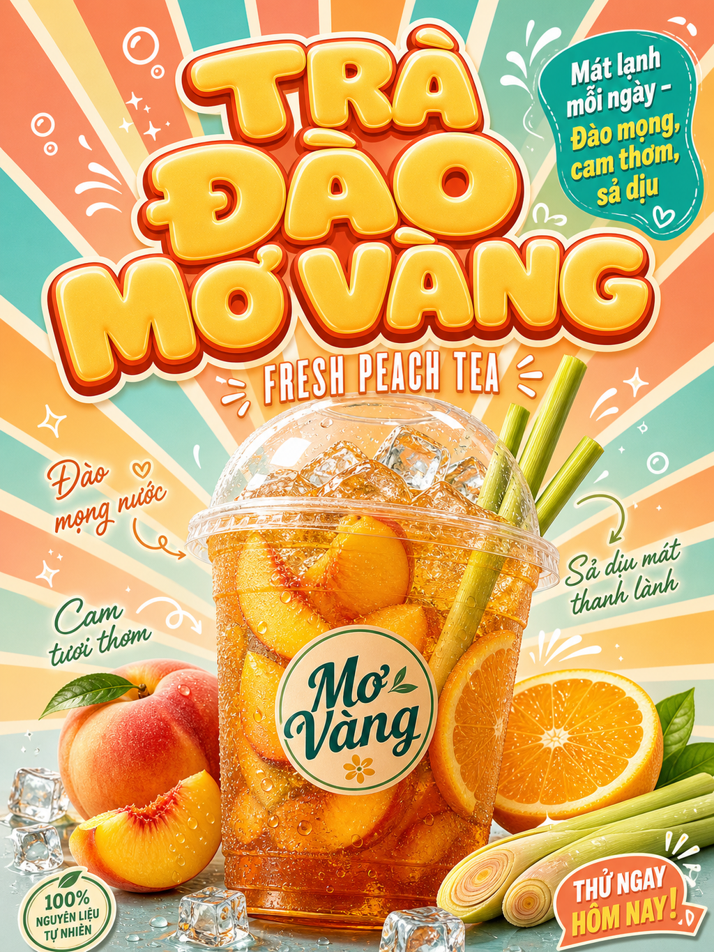Trà đào cam sả Mơ Vàng phong cách retro tươi mát