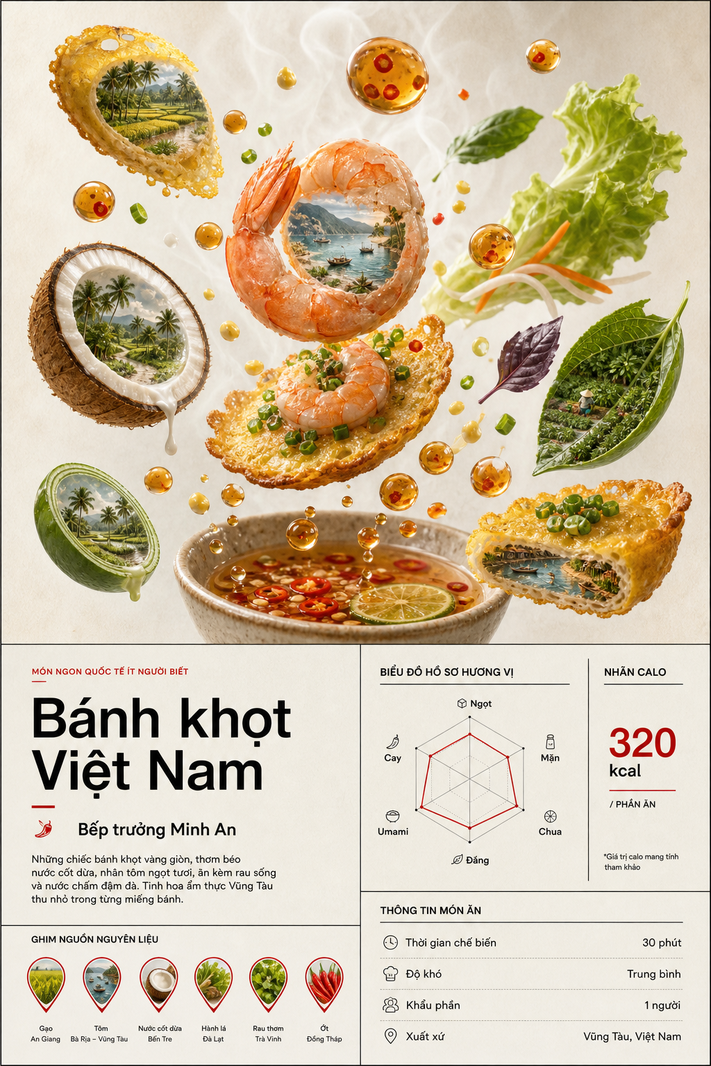 Bánh khọt Việt Nam dạng poster thực đơn mỹ thuật