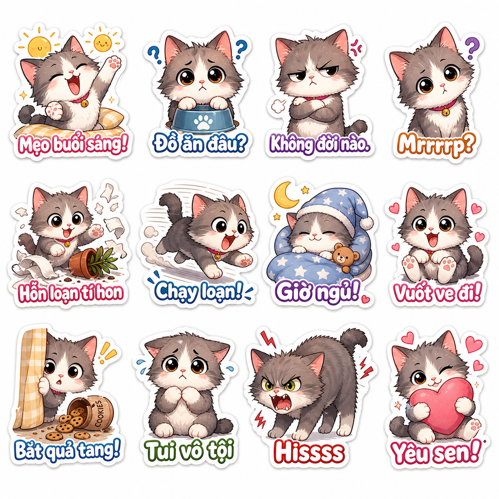 Bộ sticker mèo chibi đáng yêu