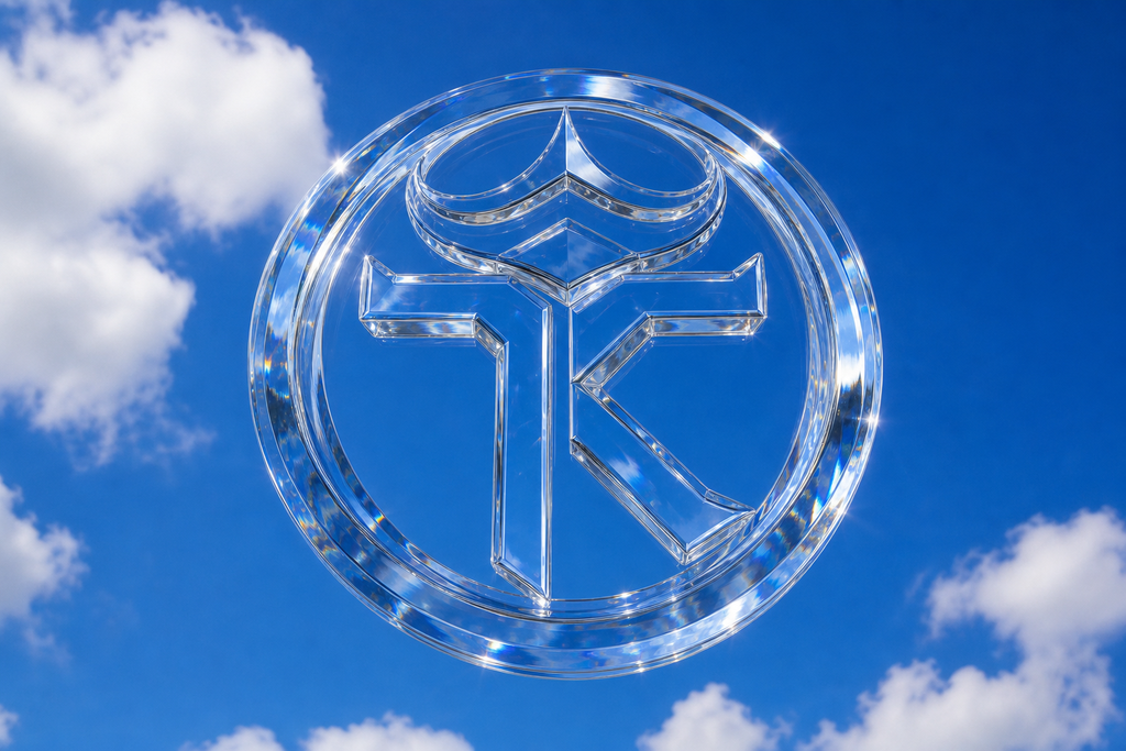 Logo kính Thiên Kính lơ lửng trên nền trời xanh