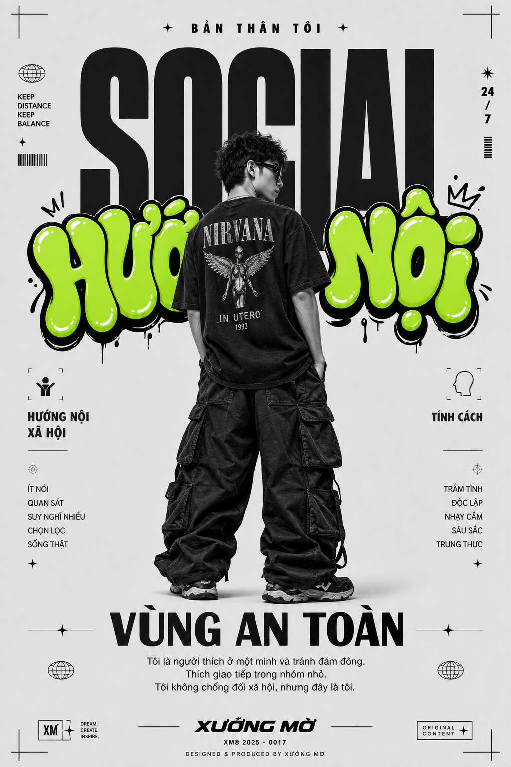 Poster hướng nội streetwear với graffiti xanh neon