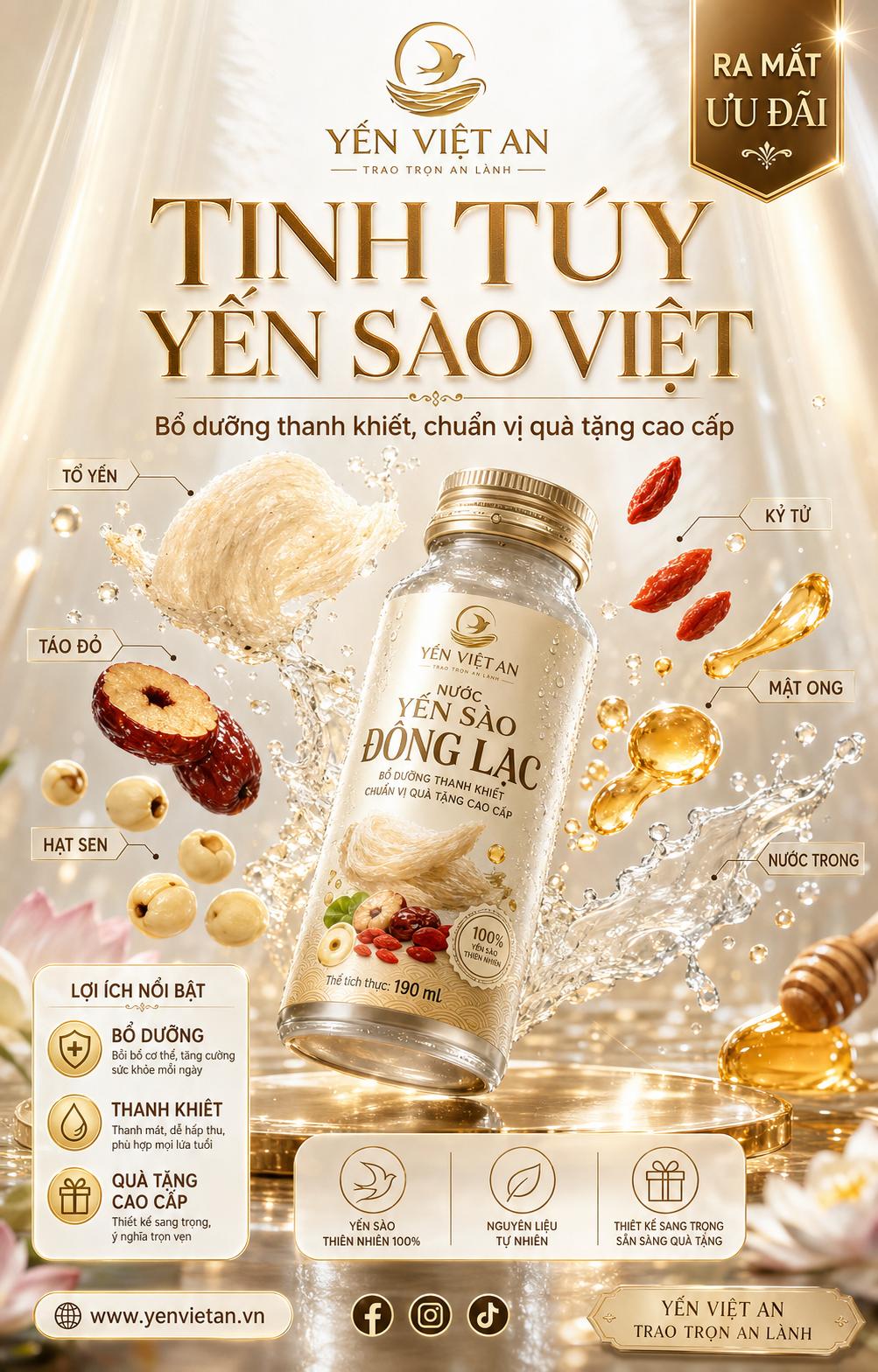 Nước yến sào Đông Lạc trong poster vàng sang trọng