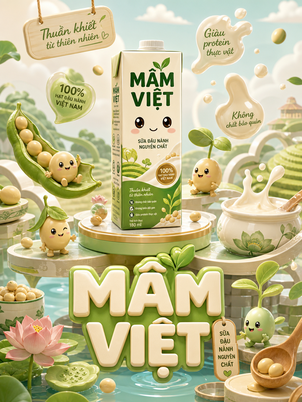 Sữa đậu nành Mầm Việt trong thế giới 3D pastel