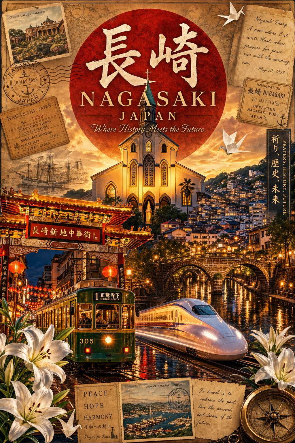 Poster du lịch Nagasaki hoài cổ