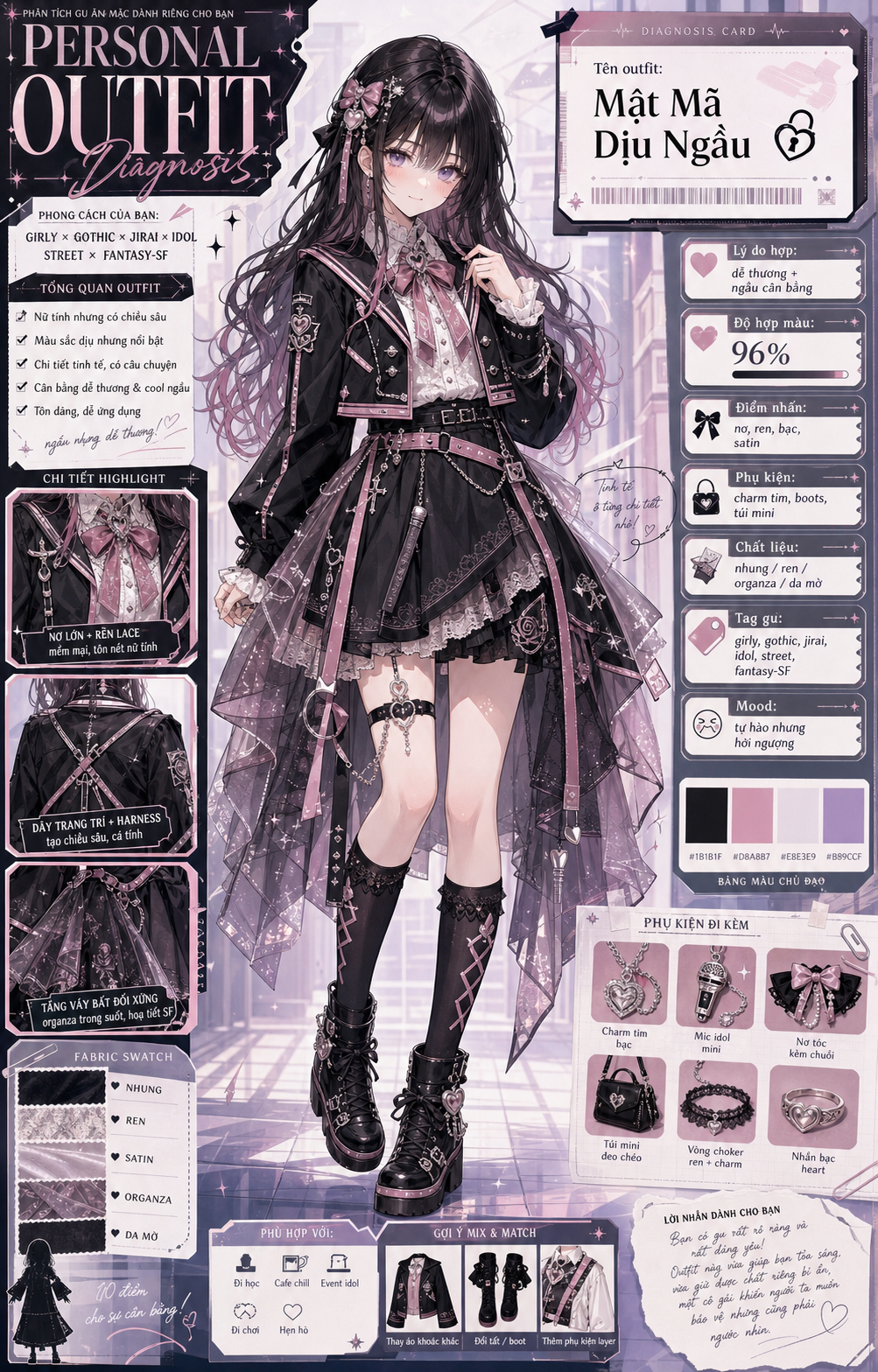 Outfit anime gothic lolita với bảng chẩn đoán thời trang