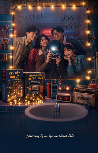 Đèn dây trang trí phong cách retro trong gương phò...