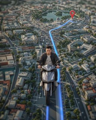 Lái xe tay ga trên bản đồ GPS Hà Nội 3D