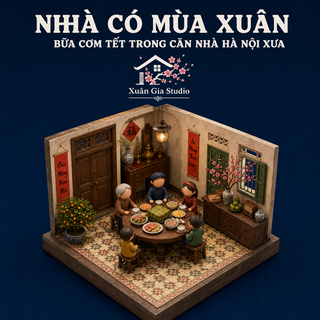 Bữa cơm Tết trong nhà Hà Nội xưa dạng diorama 3D