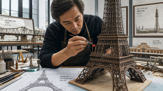 Mô hình Tháp Eiffel trong xưởng kiến trúc thủ công
