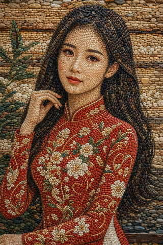 Chân dung mosaic sỏi phụ nữ Việt