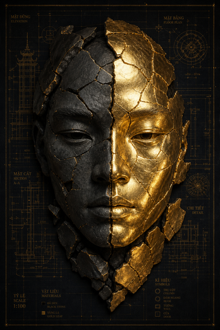Chân dung mặt nạ Kintsugi 3D