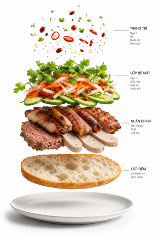 Infographic bánh mì thịt nướng tách lớp