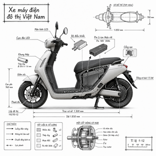 Xe máy điện đô thị Việt Nam dạng infographic kỹ th...