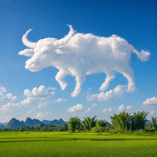 Mây hình trâu trên đồng lúa Việt Nam