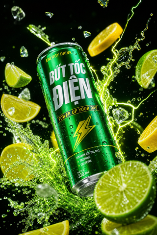 Lon nước tăng lực xanh neon bùng nổ