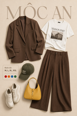 Flat lay outfit thời trang cao cấp Mộc An