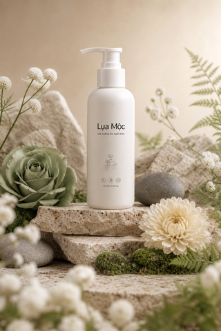 Chai dưỡng ẩm Lụa Mộc giữa đá và hoa