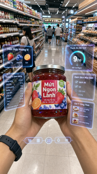 Hũ mứt trái cây trong siêu thị AR