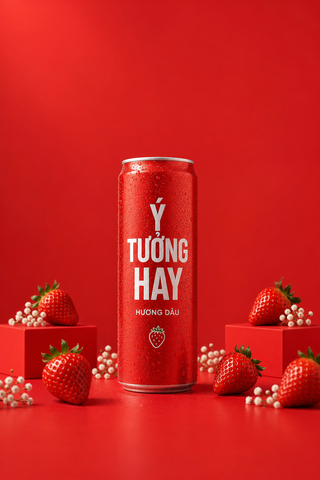 Lon nước có ga màu đỏ hương dâu trong studio