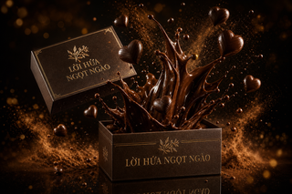 Socola cao cấp bùng nổ từ hộp quà nâu vàng