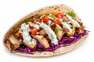 Taco gà nướng trên nền trắng
