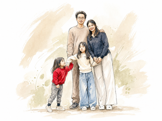 Minh họa thời trang gia đình màu nước