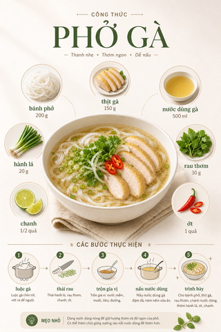 Infographic công thức phở gà tối giản