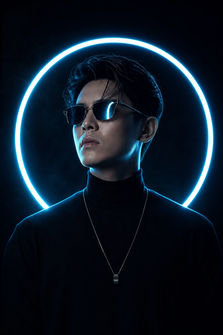 Chân dung studio neon tối giản