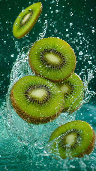 Kiwi cắt lát tung bắn trong nước