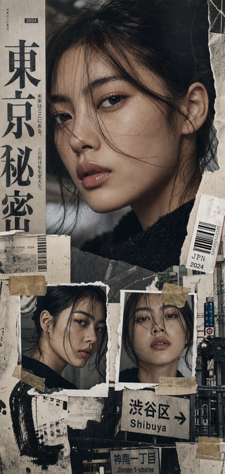Poster collage thời trang Y2K Nhật Bản