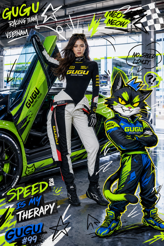 Editorial thời trang đua xe cùng mèo neon