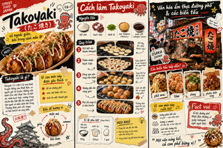 Infographic zine về takoyaki đường phố Nhật Bản