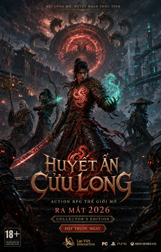 Poster game Huyết Ấn Cửu Long phong cách dark fant...