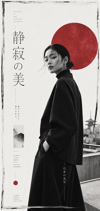 Poster thời trang tối giản Nhật Bản với người mẫu...