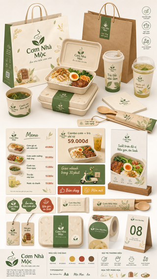 Bộ nhận diện thương hiệu Cơm Nhà Mộc cho F&B Việt