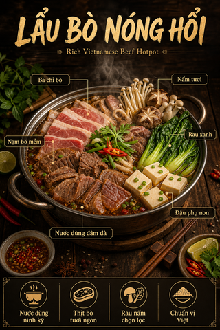 Lẩu bò nóng hổi kiểu poster ẩm thực cao cấp