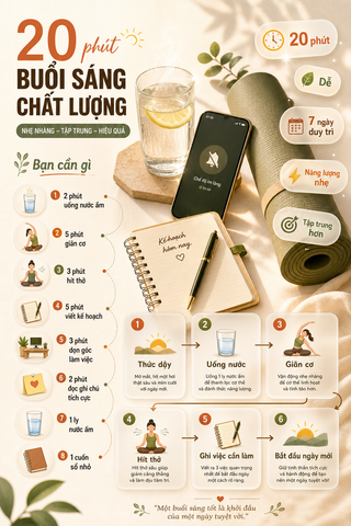 Infographic thói quen buổi sáng 20 phút