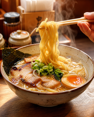 Tô ramen nóng hổi dưới nắng vàng